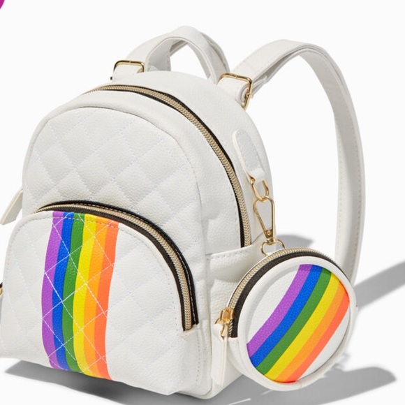 Rainbow Stripe Quilted White Small Backpack Claire’s NWT - Picture 1 of 3
